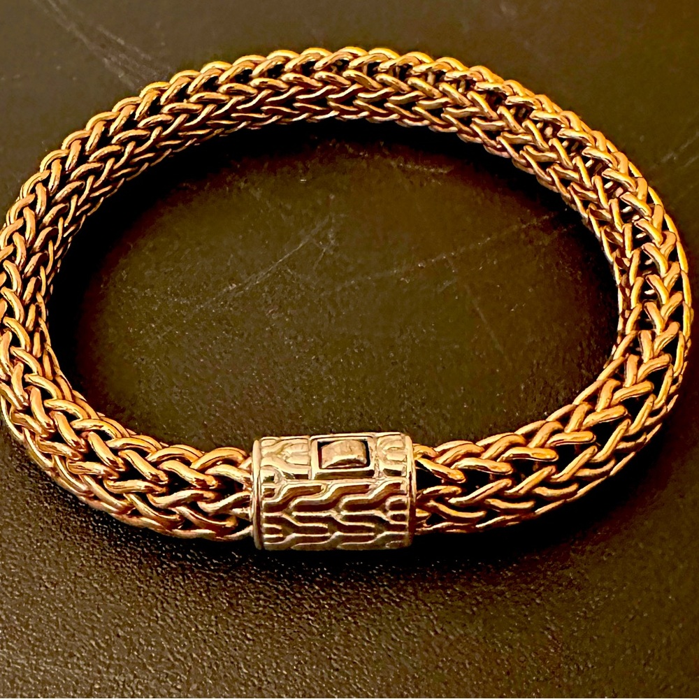John Hardy Brass Braided Chain Bracelet with Silver Clasp